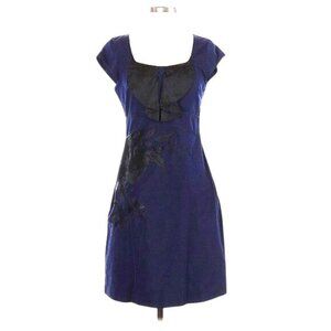 Anthropologie Floreat Sunless Skies Shift Dress Navy Embroidered Cap Sleeve Blac